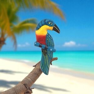 Vintage Hand Painted Russian Style Tropical Parrot Bird Brooch Pin